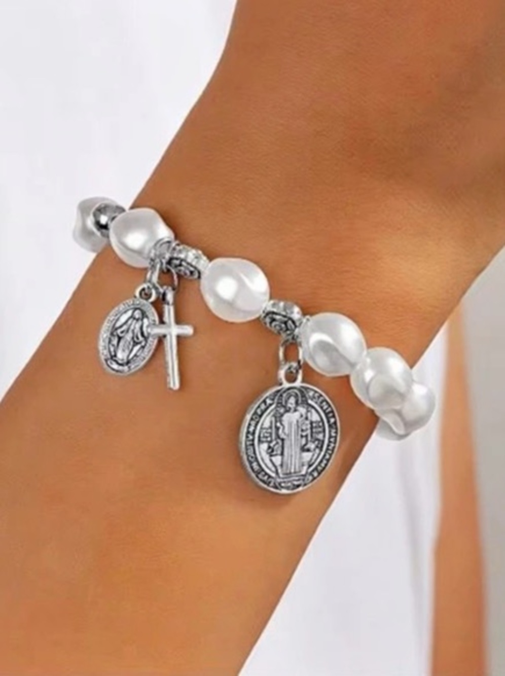 New Charm Bracelet in Silver & White